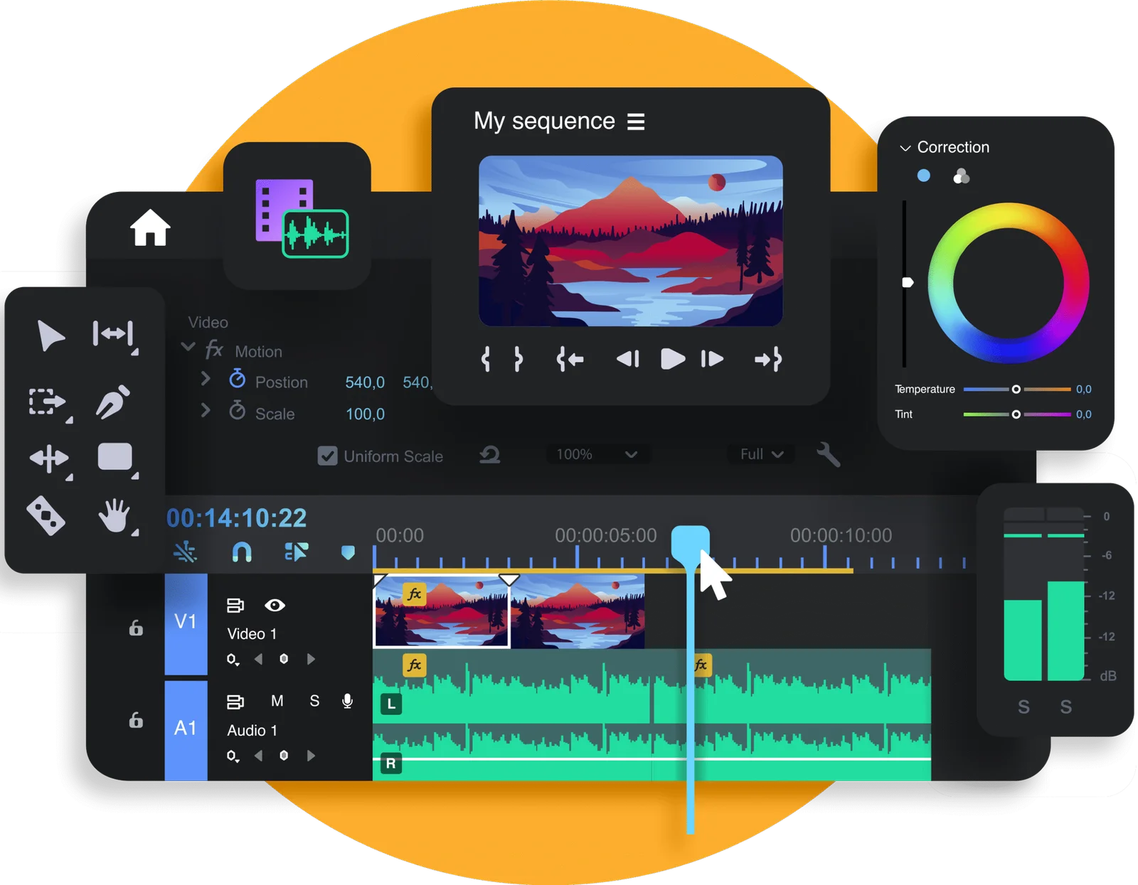 Interface professionnelle de montage et de production vidéo
